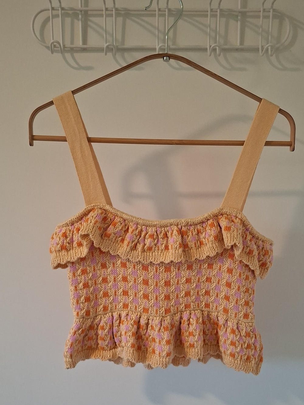 Zara Super Cute Orange & Pink Crochet Cropped Cotton Ruffle Cami (Size S)